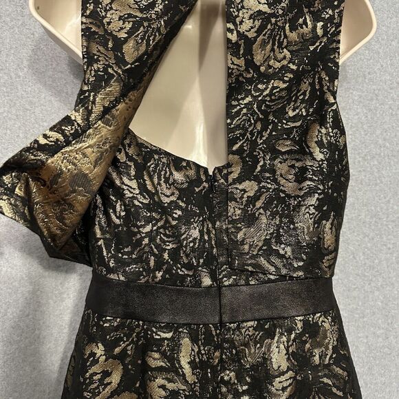 Cynthia Steffe Womens Dress 4 Black Gold Metallic Floral Sleeveless Event Fairy - Picture 7 of 14